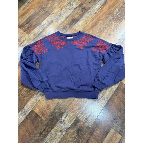 Urban Outfitters Sweatshirt Womens XS Blue with Red Embroidery Long Sleeve - Picture 1 of 5